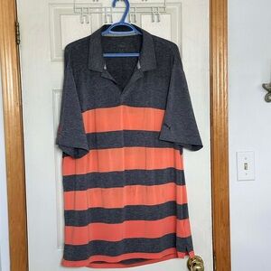 Puma Men's Charcoal and Coral Striped Polo
